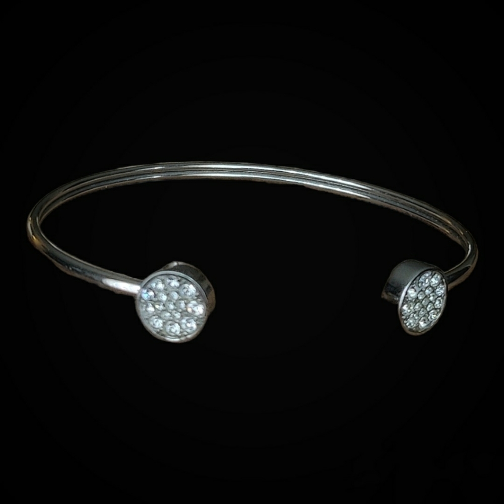 Fossil Steel and Crystal Open Bangle Cuff, Approx 7"